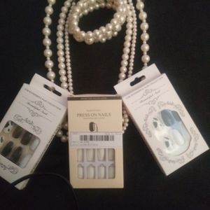 3 Sets Of Beautiful Nail Press On Nails- 2 Cow Print And 1 One Bright White Set